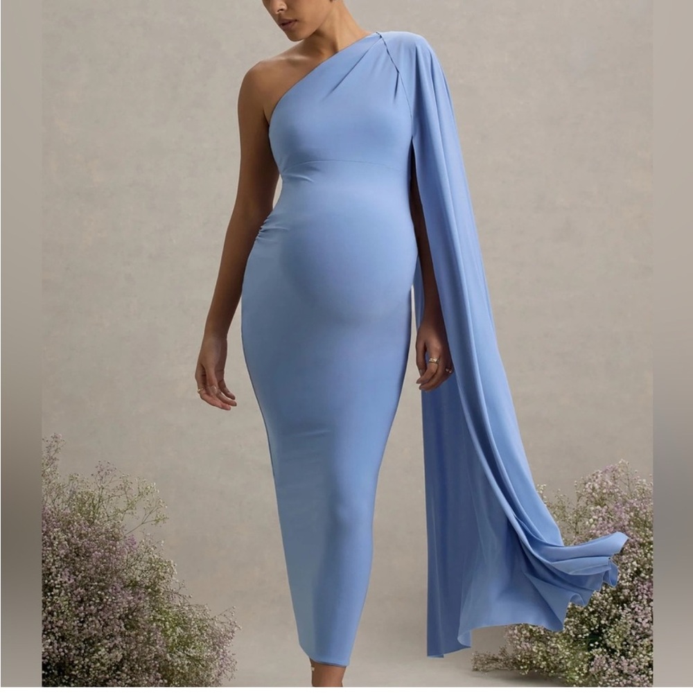 Club L London Light Blue One-Shoulder Maternity Dress